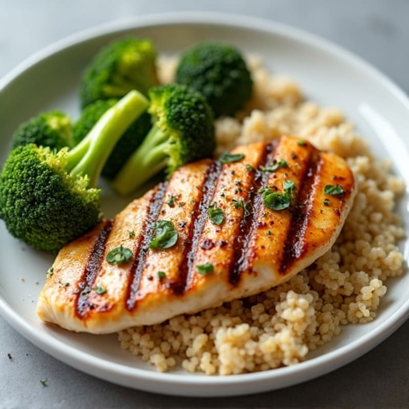 Grilled Chicken Breast with Roasted Broccoli and Quinoa