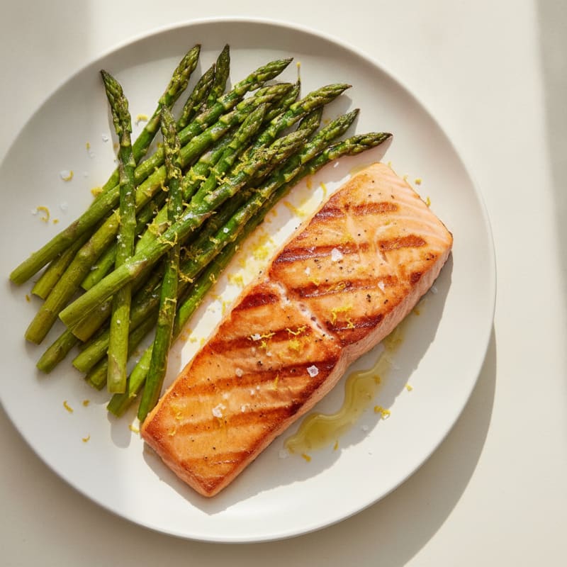 Seared Salmon Fillet with Roasted Asparagus and Lemon Zest