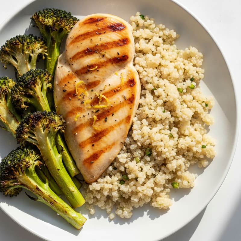 Grilled Chicken Breast with Quinoa and Roasted Broccoli