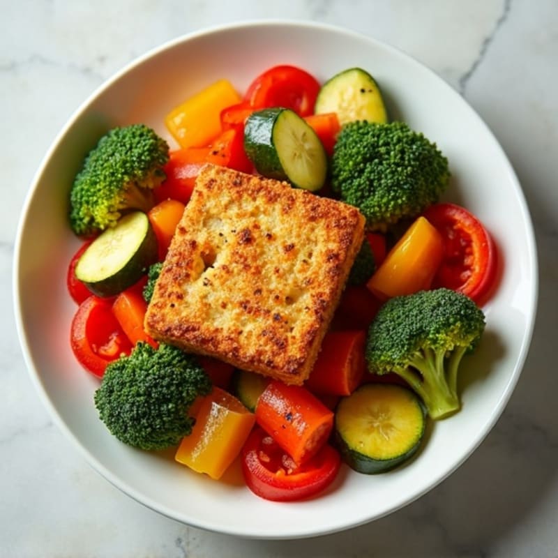 Crispy Baked Tofu with Roasted Rainbow Vegetables