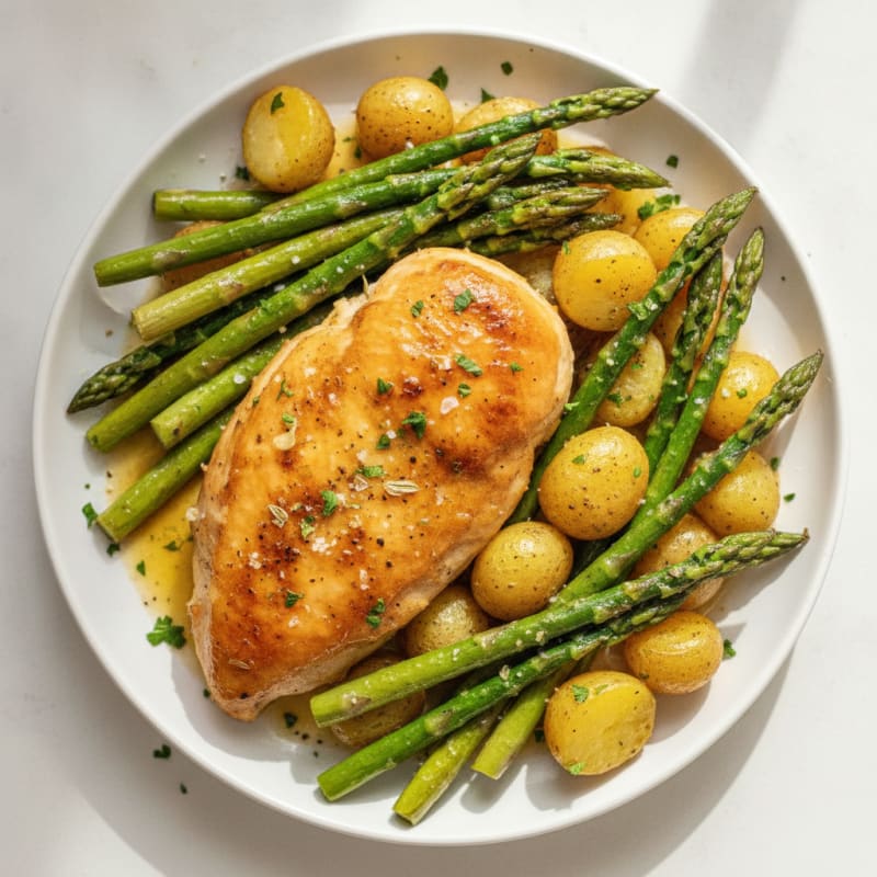 Lemon Herb Roasted Chicken with Asparagus