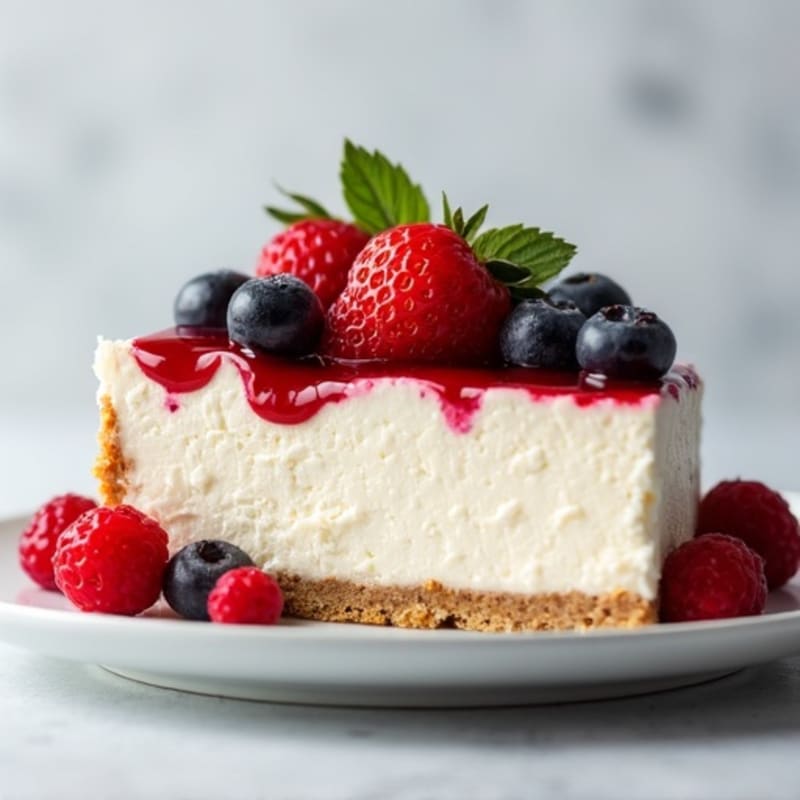 Greek Yogurt Protein Cheesecake with Mixed Berries