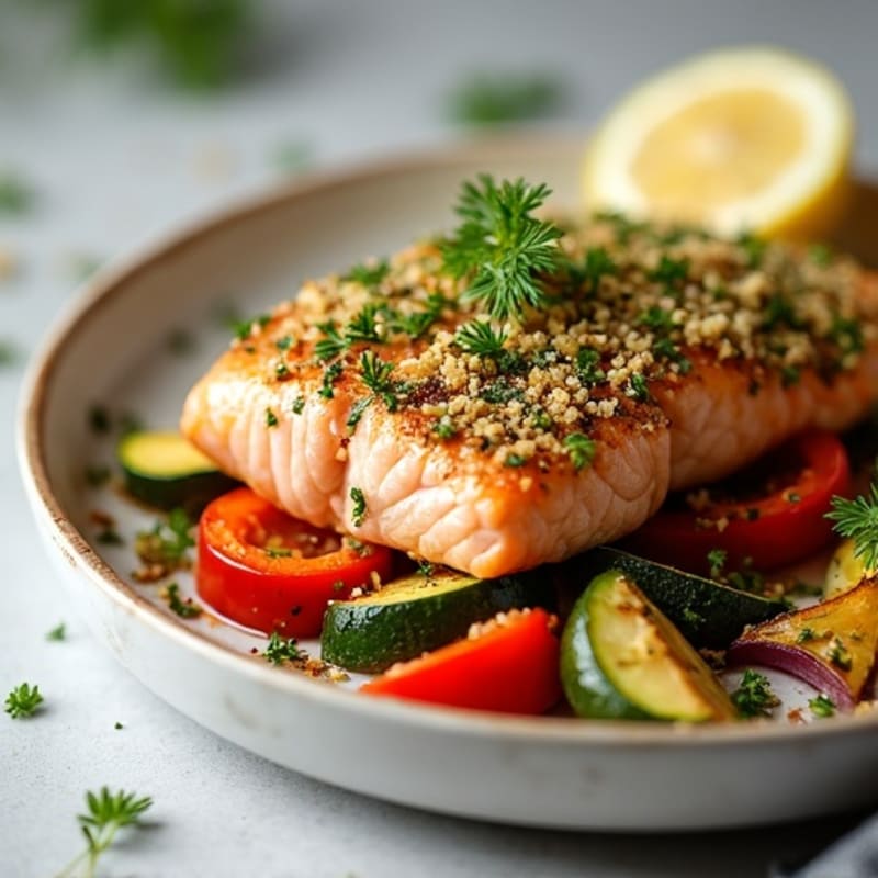Herb-Crusted Baked Salmon with Roasted Vegetables