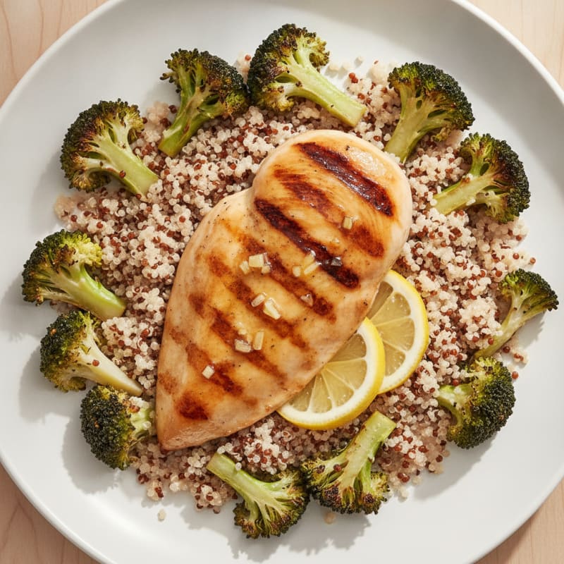 Grilled Chicken Breast with Quinoa and Roasted Broccoli