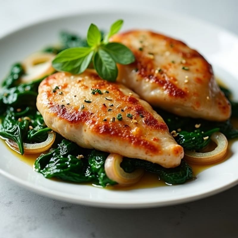 Pan-Seared Chicken Thighs with Sautéed Spinach and Onions