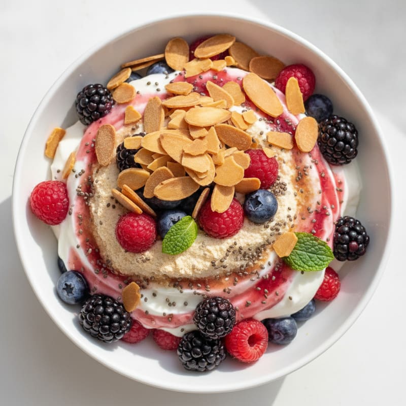 Greek Yogurt Protein Parfait with Mixed Berries and Almonds