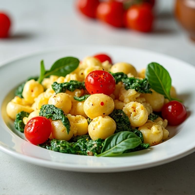 Egg White and Cottage Cheese Scramble with Spinach and Roasted Tomatoes