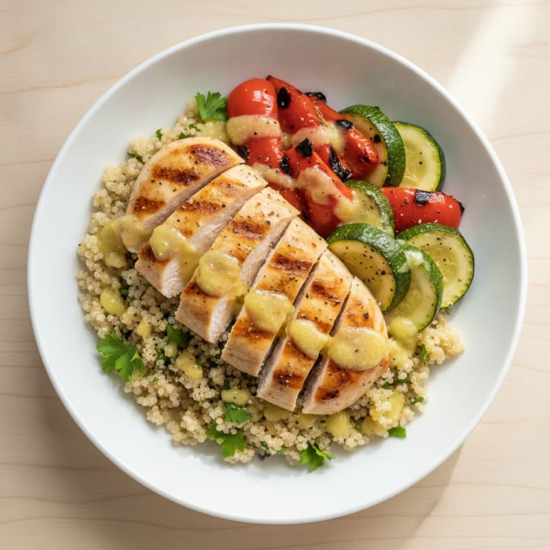 Grilled Chicken Quinoa Bowl with Grilled Vegetables