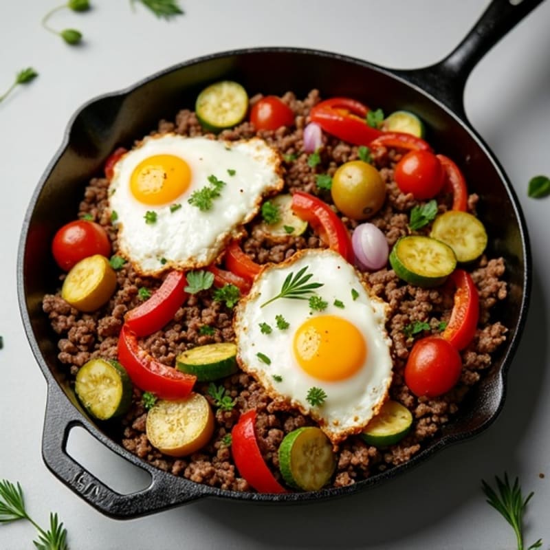 Lean Ground Beef and Crispy Veggie Skillet