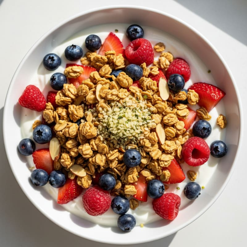 Creamy Greek Yogurt Bowl with Protein Granola and Mixed Berries