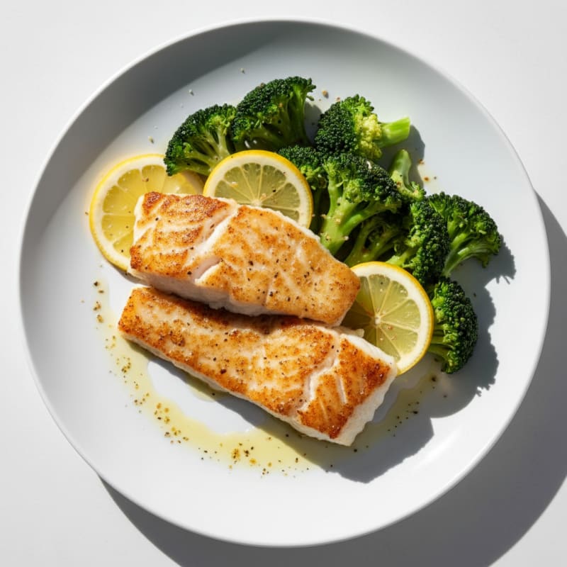 Seared Cod with Steamed Broccoli and Lemon