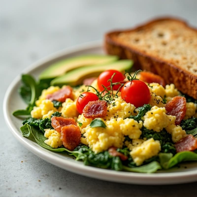 Egg White Spinach Scramble with Turkey Bacon
