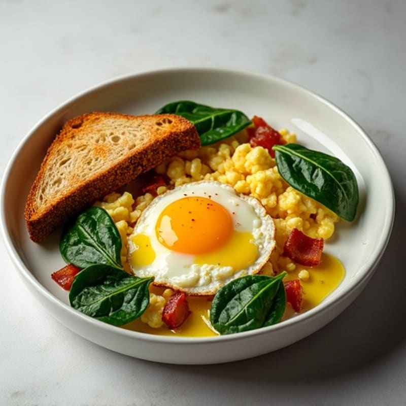 Cottage Cheese Scramble with Spinach and Turkey Bacon