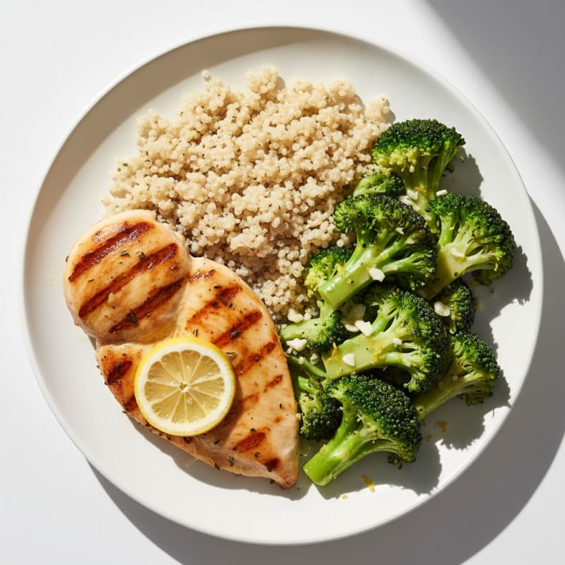 Grilled Chicken Breast with Quinoa and Steamed Broccoli