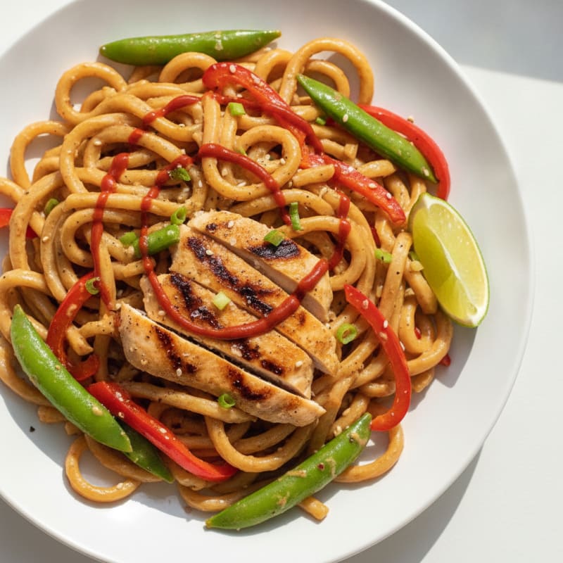 Peanut Udon Noodles with Chicken and Vegetables