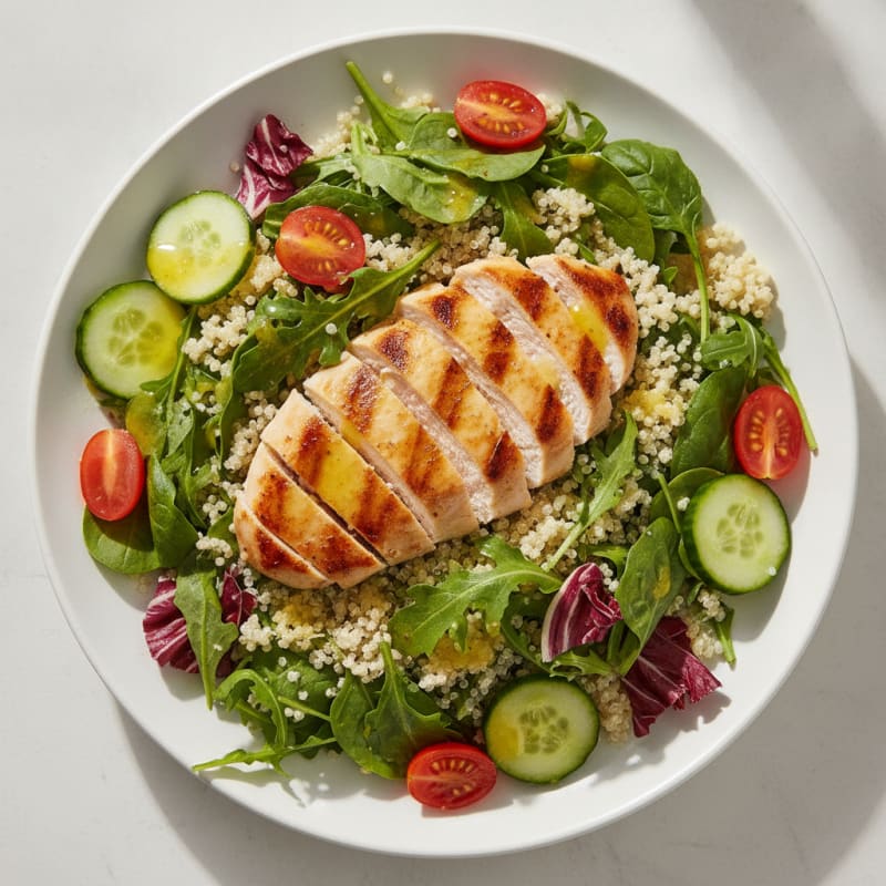 Grilled Chicken Salad with Mixed Greens and Quinoa