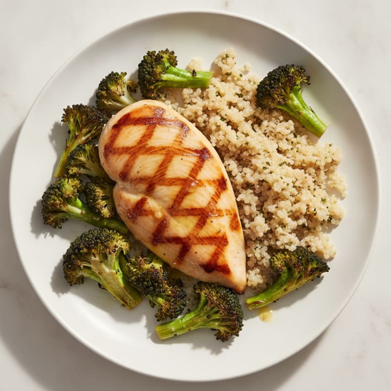 Grilled Chicken Breast with Quinoa and Roasted Broccoli