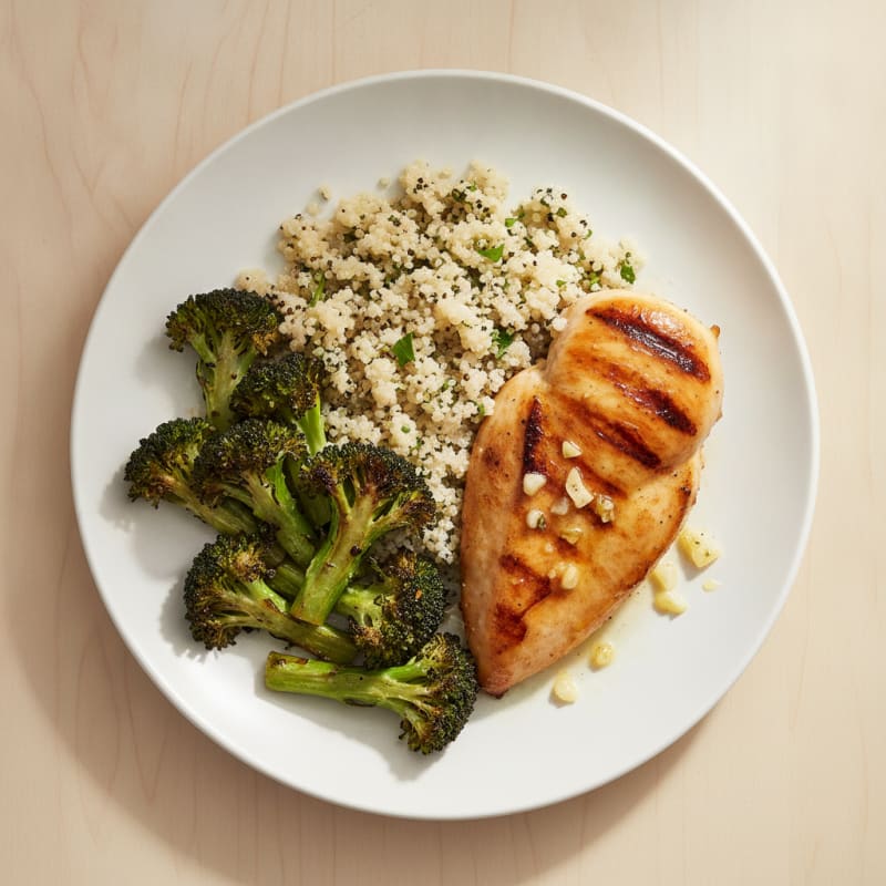 Grilled Chicken Breast with Quinoa and Roasted Broccoli