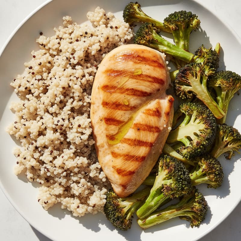 Grilled Chicken Breast with Roasted Broccoli and Quinoa