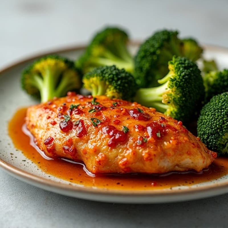 Crispy Baked Chicken with Sweet and Spicy Glaze and Roasted Broccoli
