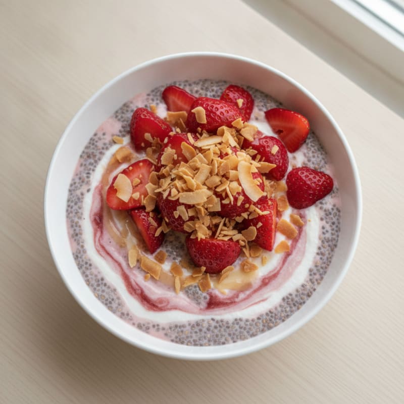 Strawberry Coconut Protein Chia Pudding