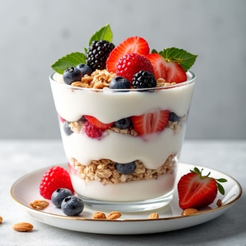 Creamy Greek Yogurt Parfait with Mixed Berries and Almonds