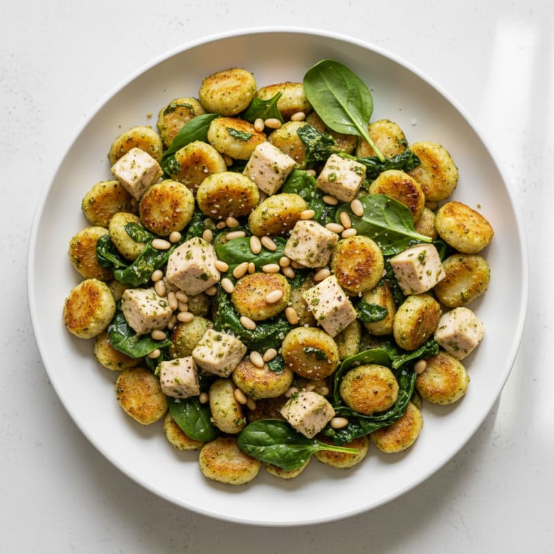 Creamy Pesto Gnocchi with Toasted Pine Nuts