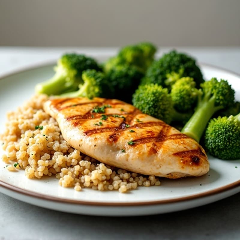 Grilled Chicken Breast with Roasted Broccoli and Quinoa