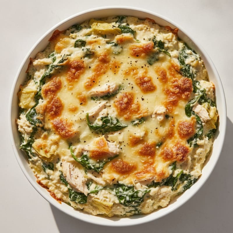 Baked Protein-Packed Spinach Artichoke Dip