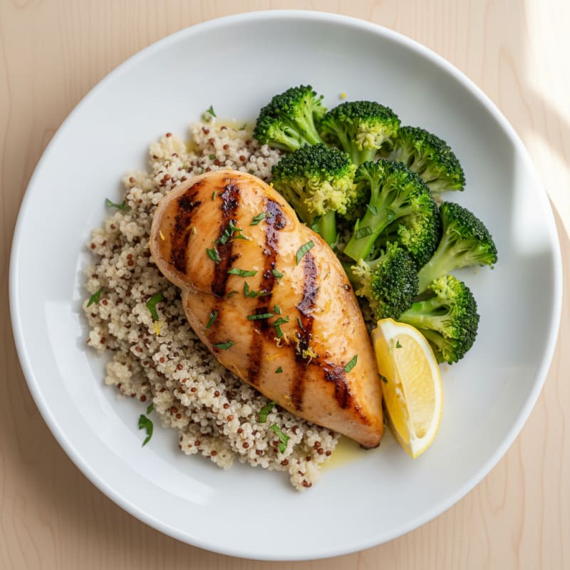 Grilled Chicken Breast with Quinoa and Steamed Broccoli