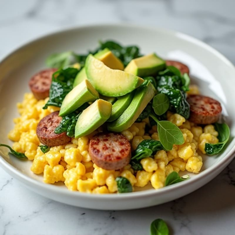 Egg White Scramble with Turkey Sausage and Spinach