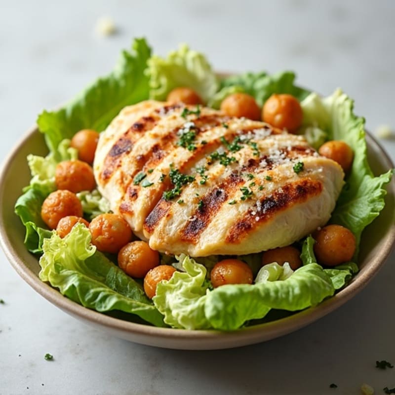 Herb-Grilled Chicken Caesar with Crispy Chickpea Croutons
