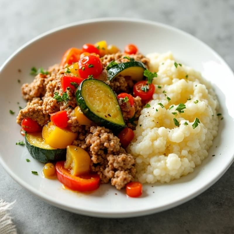 Savory Lean Ground Turkey and Vegetable Skillet with Creamy Cauliflower Mash