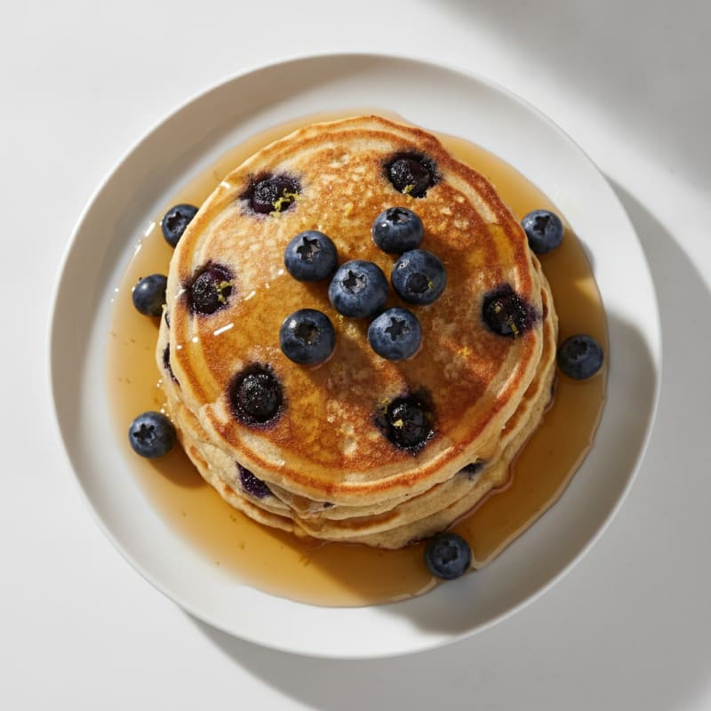 Blueberry Ricotta Pancakes with Maple Syrup
