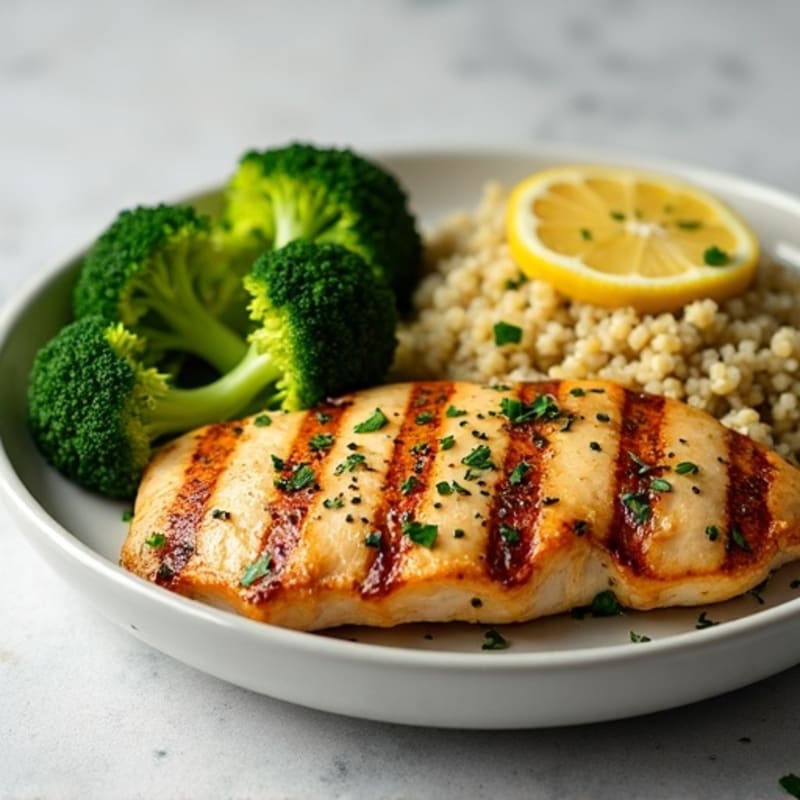 Grilled Lemon Herb Chicken Breast with Quinoa and Roasted Broccoli