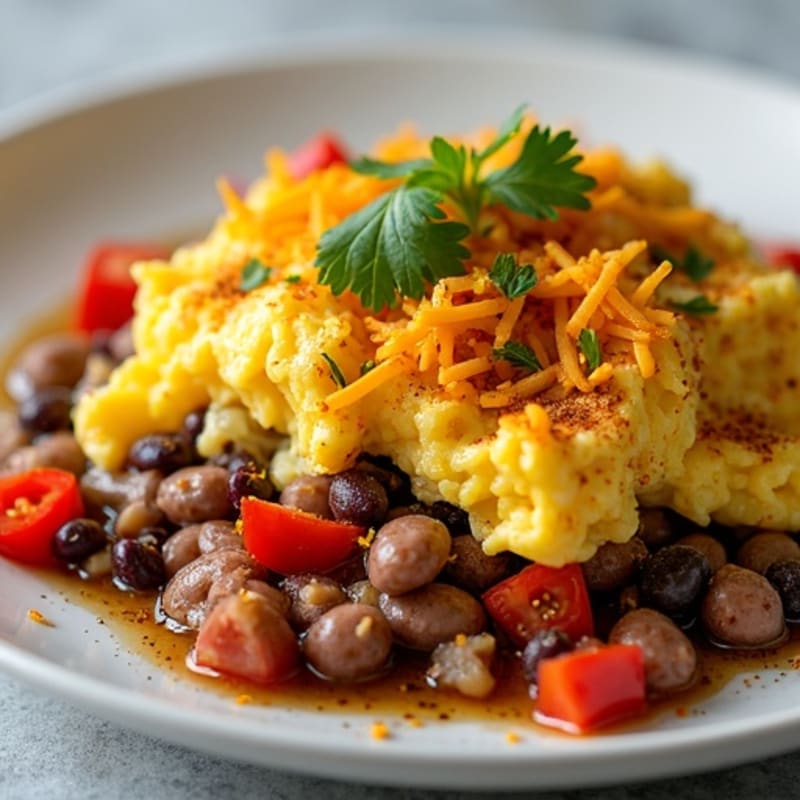 Scrambled Eggs with Turkey Chorizo and Black Beans