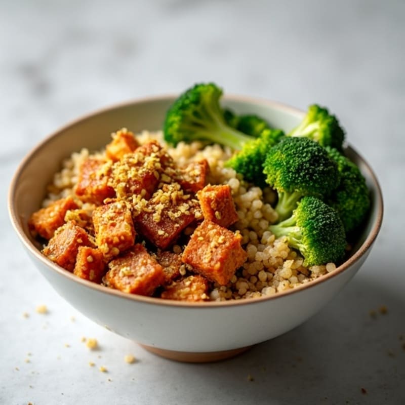 Crispy Tempeh Power Bowl with Quinoa and Roasted Broccoli