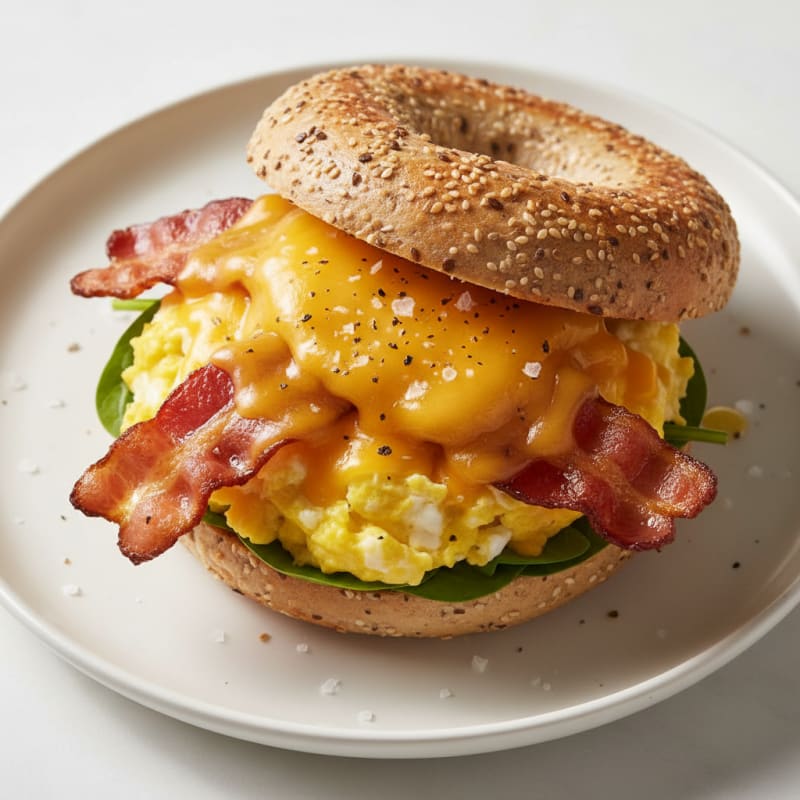 Crispy Bacon, Egg, and Cheese Bagel