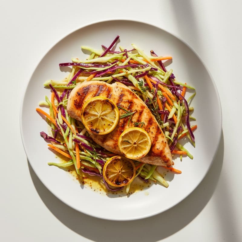 Grilled Chicken Breast with Crunchy Cabbage Slaw