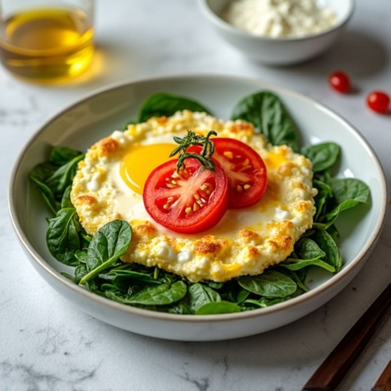Egg White Spinach Scramble with Cottage Cheese and Sliced Tomatoes