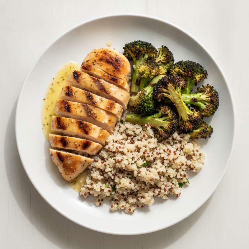 Grilled Lemon Chicken Breast with Quinoa and Roasted Broccoli