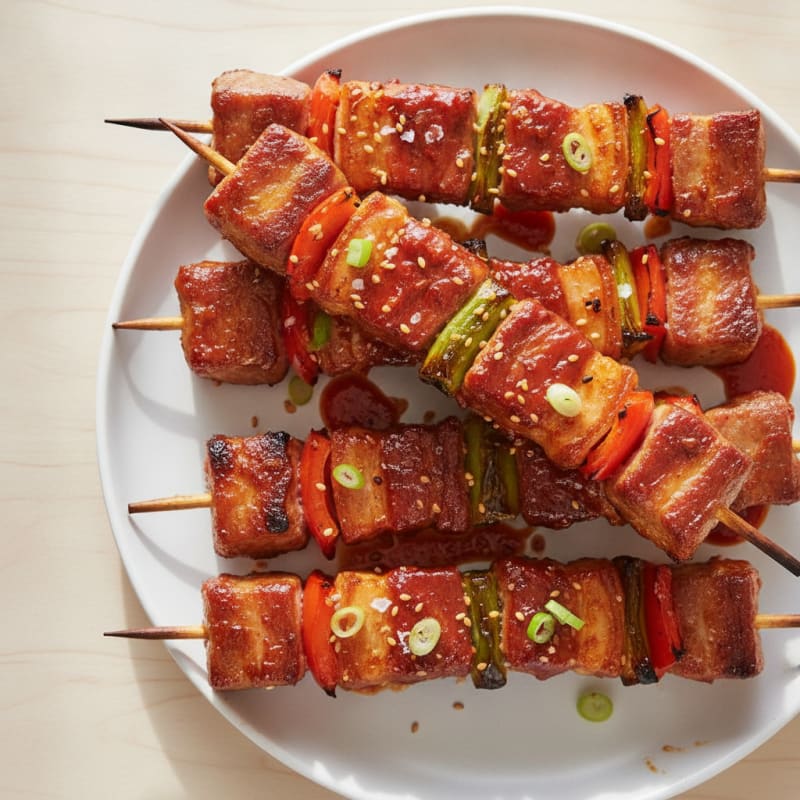 Spicy Gochujang Pork Belly Skewers
