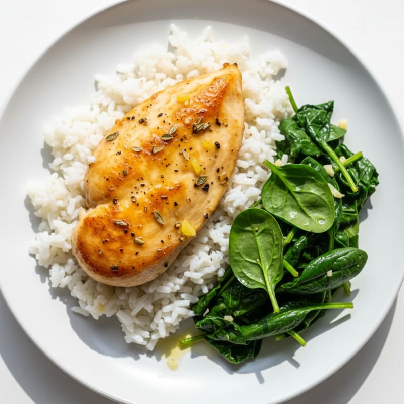 Lemon Herb Chicken with Rice and Greens