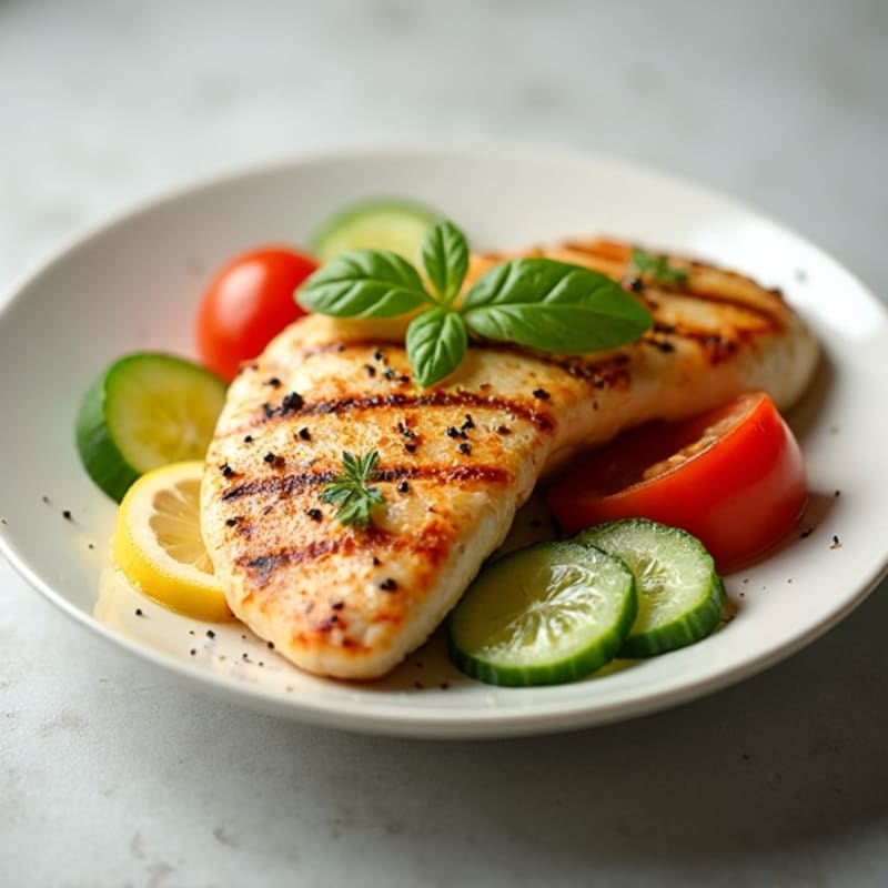 Grilled Chicken Breast with Cucumber Tomato Salad