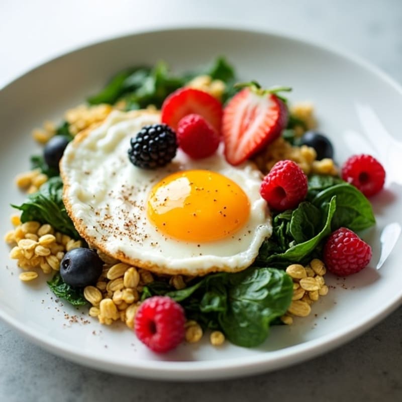Egg White Spinach Scramble with Cottage Cheese and Fresh Berries