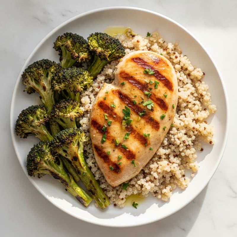 Grilled Chicken Breast with Quinoa and Roasted Broccoli