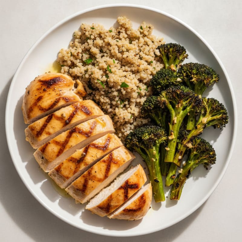 Grilled Chicken Breast with Roasted Broccoli and Quinoa