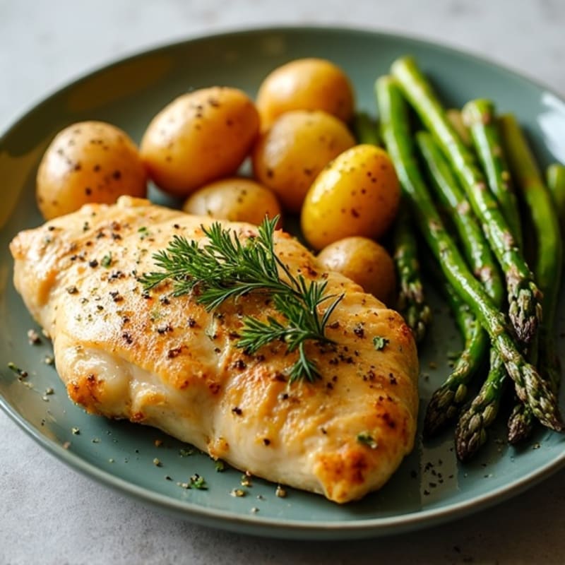 Sheet Pan Lemon Herb Chicken with Roasted Asparagus and Crispy Potatoes
