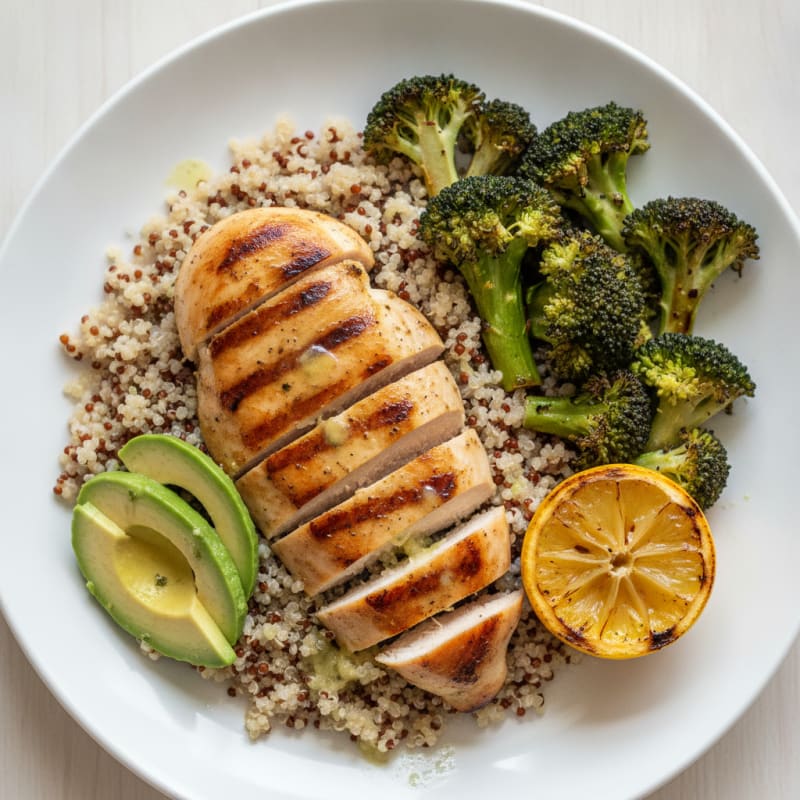Grilled Chicken Breast with Quinoa and Roasted Broccoli