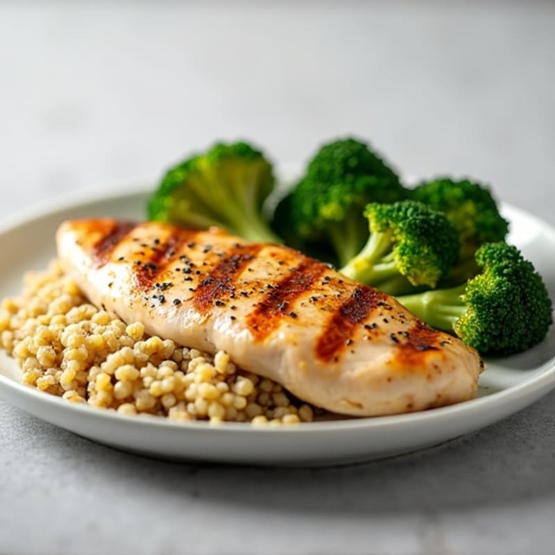 Grilled Chicken Breast with Steamed Broccoli and Quinoa